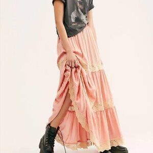 Free People x Spell & Gypsy Collective Ocean Maxi Skirt Lace Coral Pink Boho